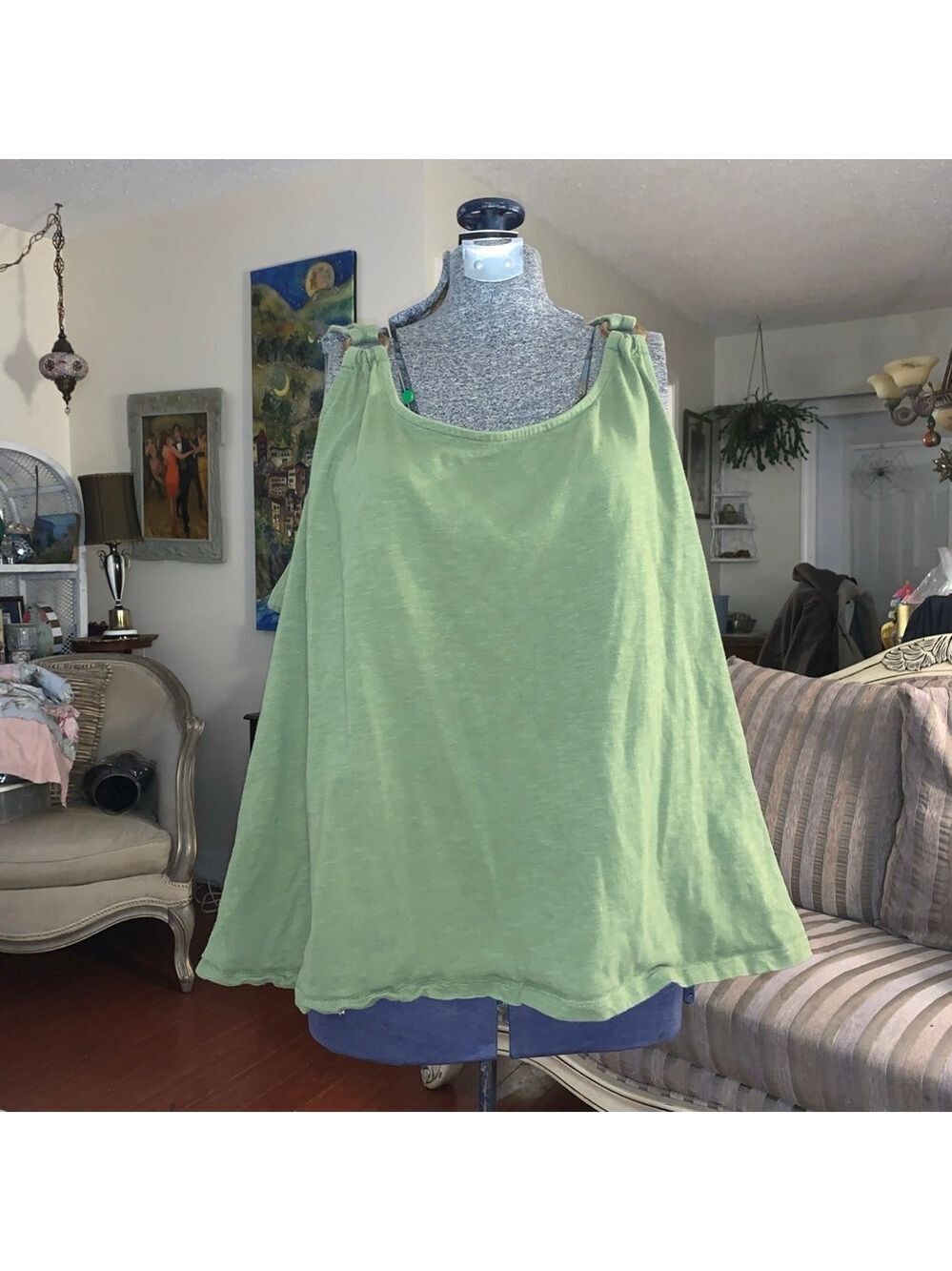 Women's Joe Fresh Sage Green Tank Top with Brown Rings Plus Size 2X